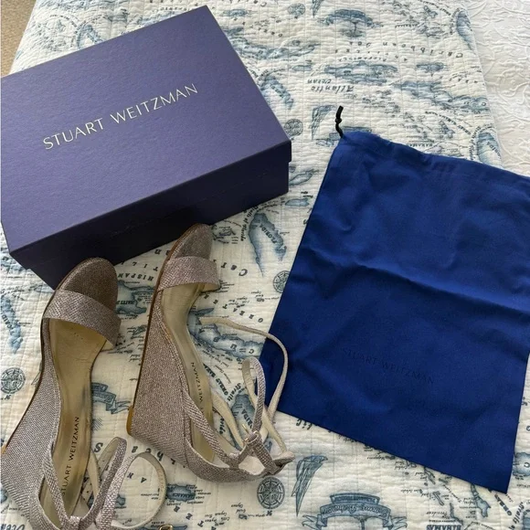 Stuart Weitzman Backdraft multi noir Wedge Sandals - Silver 10 wide - Picture 9 of 9